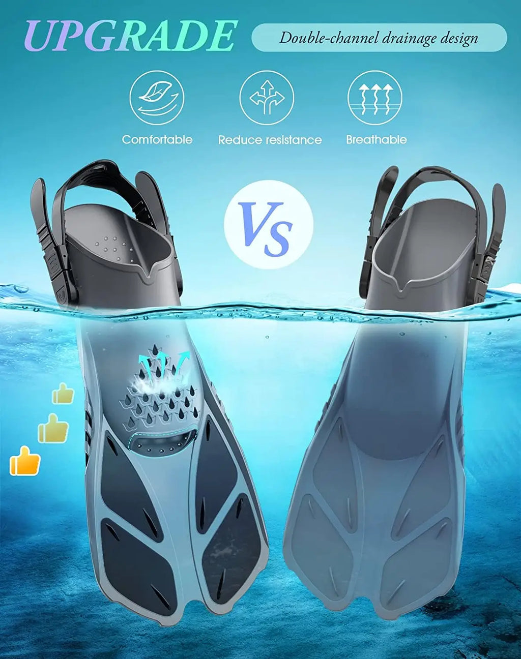 NNEOBA Adjustable Open-Heel Snorkel Fins for Diving and Swimming